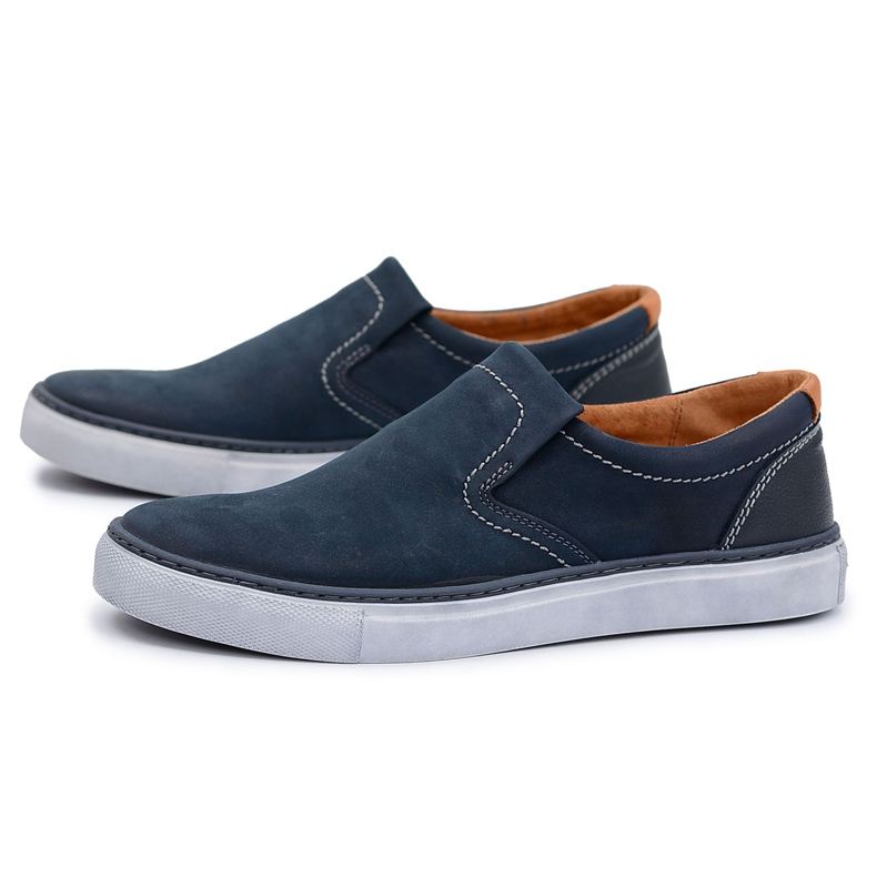 Neex | Sapatos Jazzy Masculinos de Couro Polonês Slip-On azul marinho 1