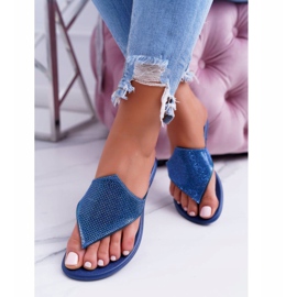 Chinelos femininos de borracha Lu Boo com lantejoulas Anika azul marinho 1