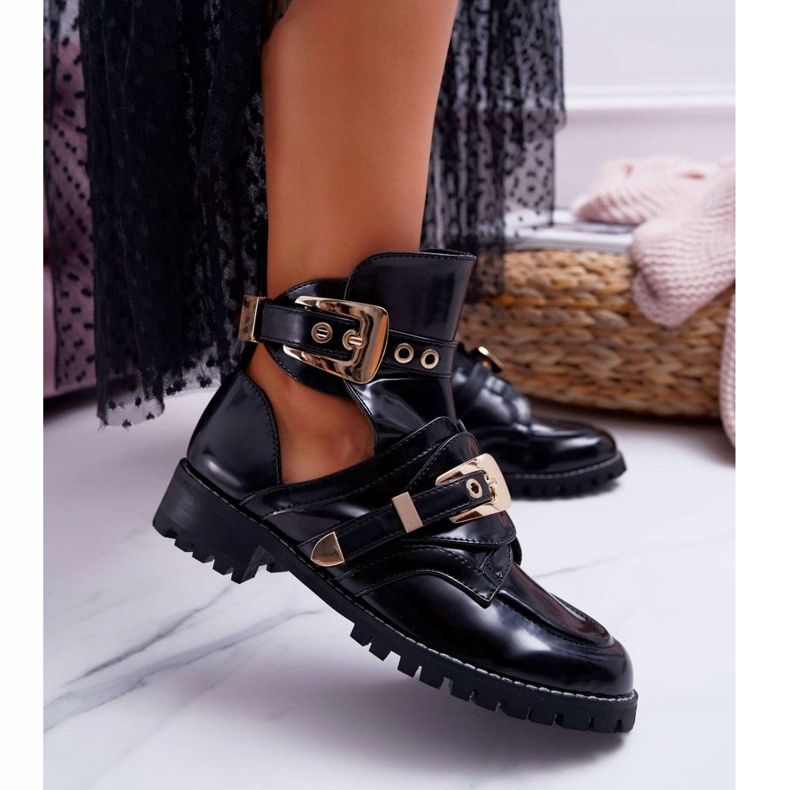 Botas Lu Boo Lacadas Pretas Com Recortes Rock Girl preto 2