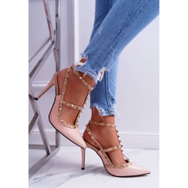 Vices Vícios femininos de salto alto, pó lacado com tachas Valenti Jets rosa 2