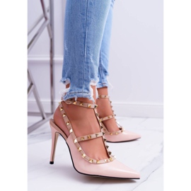 Vices Vícios femininos de salto alto, pó lacado com tachas Valenti Jets rosa 1