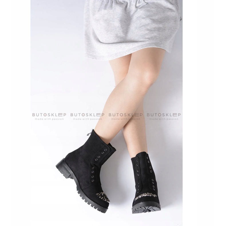 Botas de tornozelo Lu Boo Black infantis com camurça de zircônia cúbica LittleCarrie preto 2