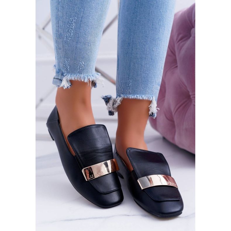 Mocassim feminino Lu Boo Grão preto com prato Harlem 1
