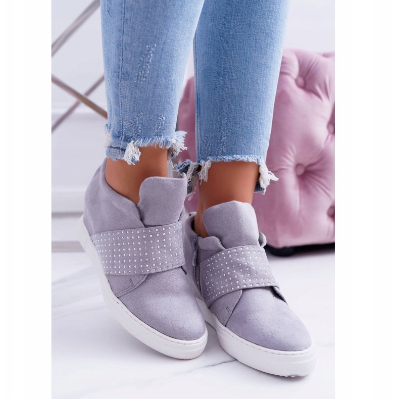 Tênis feminino cinza Lu Boo lantejoulas rosa açúcar 2