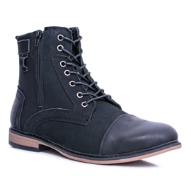 EVE Botas de couro quentes masculinas com zíperes Grendy preto 1