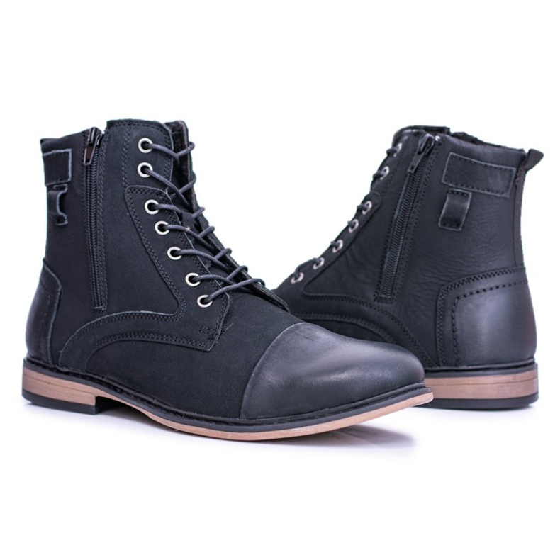 EVE Botas de couro quentes masculinas com zíperes Grendy preto 2