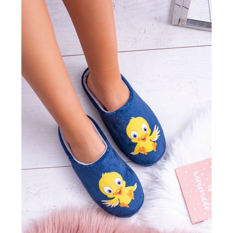 Chinelos Dreex Mulher Doméstica Quente Chinelos Com Um Pássaro azul marinho 1
