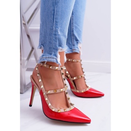 PV1 Salto alto Vices feminino, lacado, vermelho, com jatos Valenti castanho amarelo 1