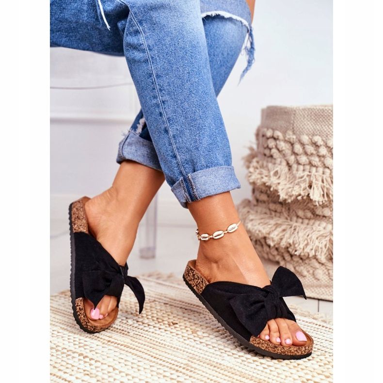 PS1 Chinelos femininos com laços de cortiça Wendy Black preto 2