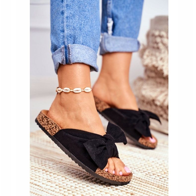 PS1 Chinelos femininos com laços de cortiça Wendy Black preto 1