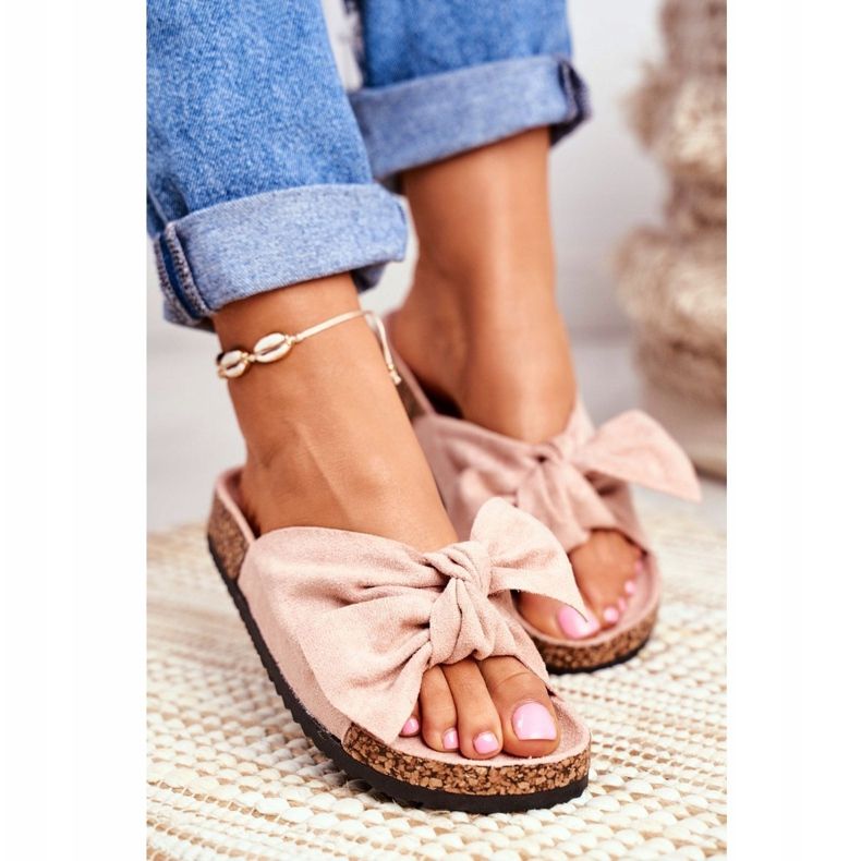 PS1 Chinelos femininos com laços de cortiça rosa wendy 1
