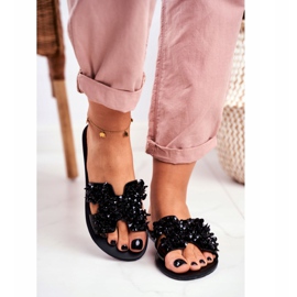 LU BOO Chinelos femininos com zircônia cúbica andorinha preto 2