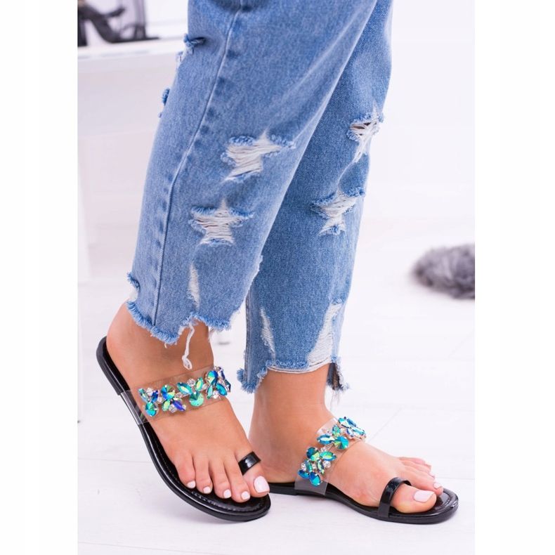 Chinelos tanut lantejoulas pretas elegantes lu Boo preto 2