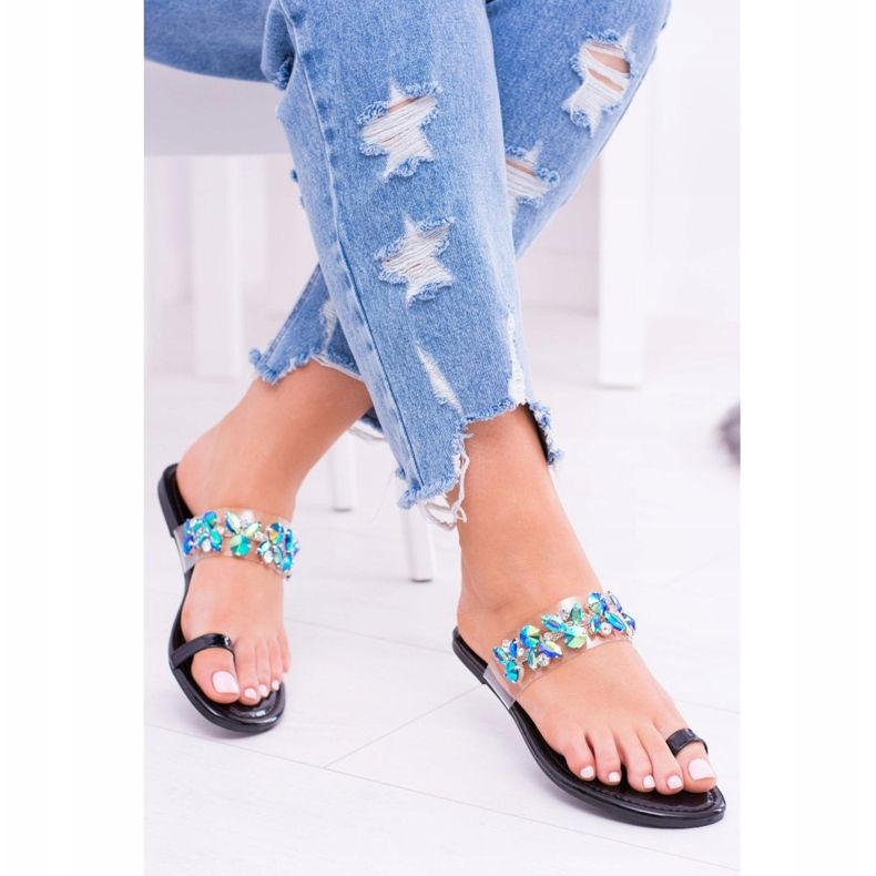 Chinelos tanut lantejoulas pretas elegantes lu Boo preto 1