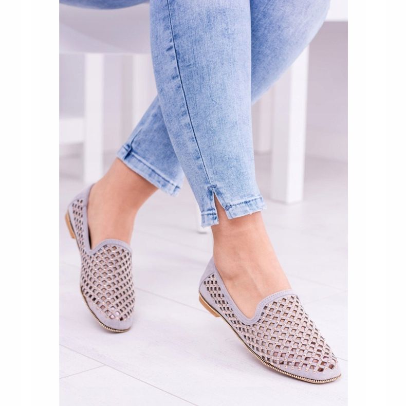 Lu Boo Gray Openwork Ballerinas Lordsy Studs Carmar cinza 1 Lu Boo Gray Openwork Ballerinas Lordsy Studs Carmar cinza 1