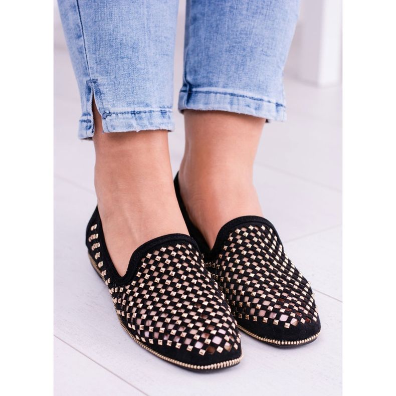 Lu Boo Black Openwork Ballerinas Lordsy Brads Carmar preto 1