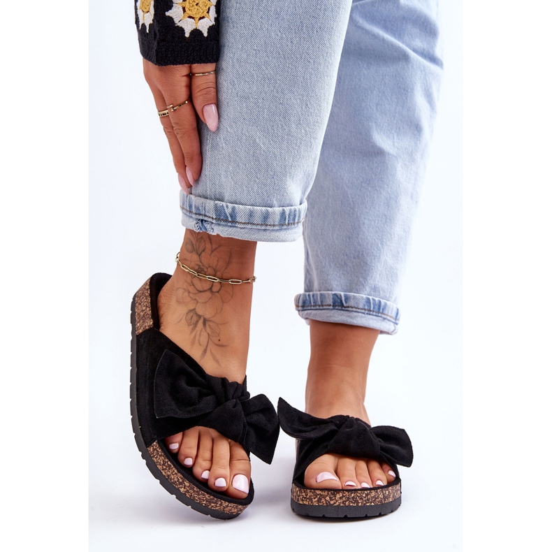 PS1 Chinelos femininos pretos no Cork Bow Wendy 2