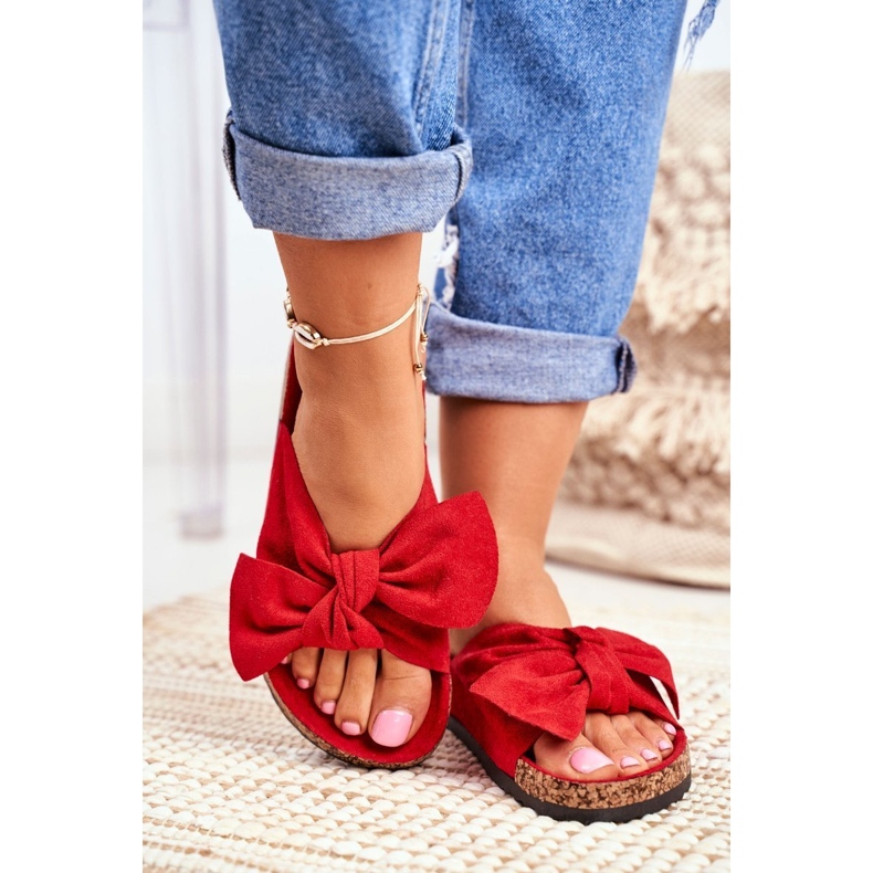 PS1 Chinelos femininos vermelhos no Cork Bow Wendy 1