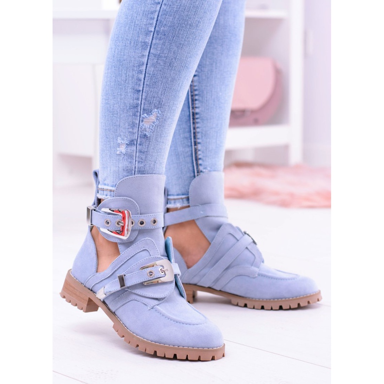 Lu Boo Camurça Azul Cut Out Botas Roqueira 2