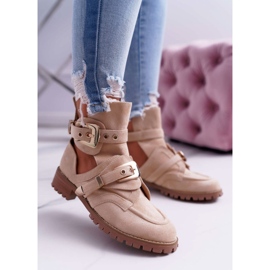 Lu Boo Beige Suede Cut Out Botas Roqueira bege 1