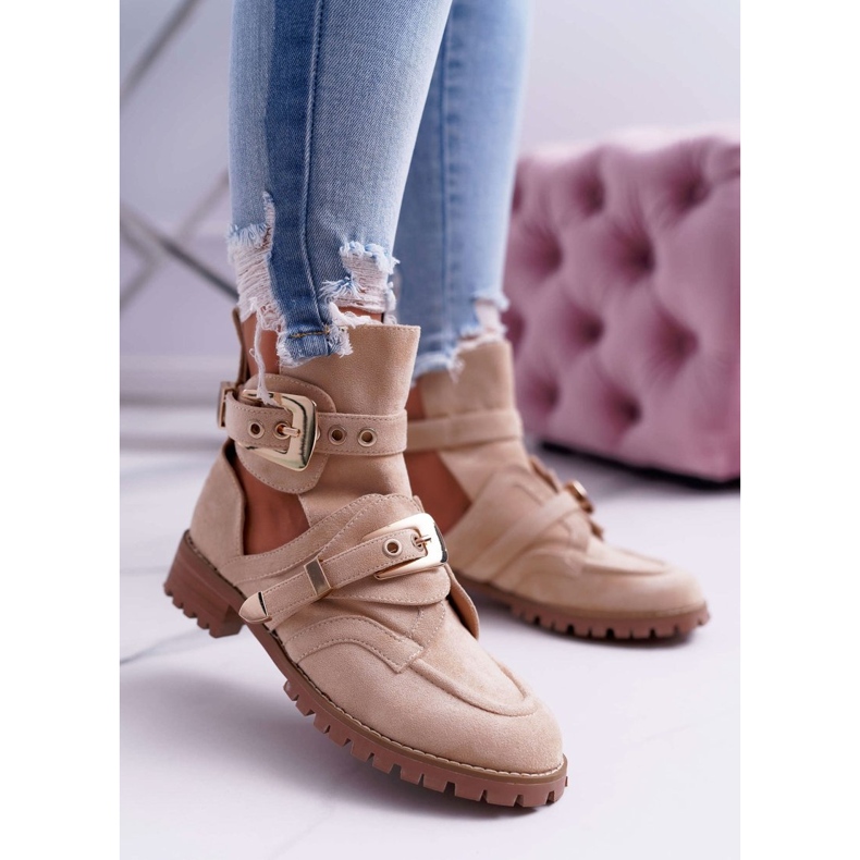 Lu Boo Beige Suede Cut Out Botas Roqueira bege 1