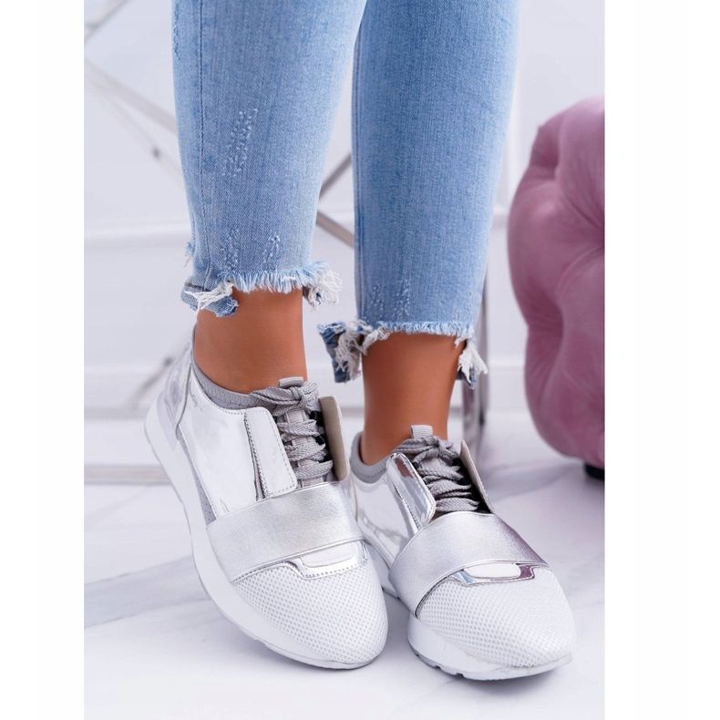 Lu Boo feminino calçado desportivo prateado Madoni cinza 1