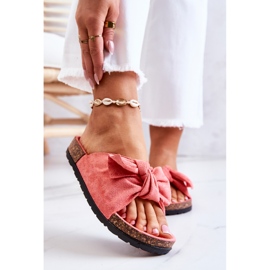 PS1 Chinelos femininos de coral com cortiça Bow Wendy rosa 1