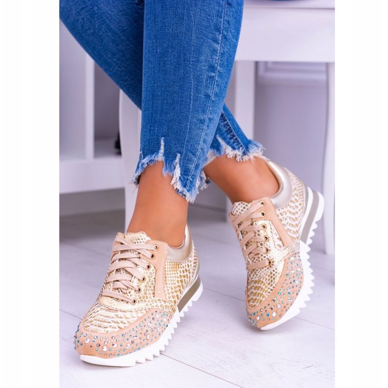 Sapatos esportivos femininos dourados com lantejoulas Lu Boo Infinitiale 1