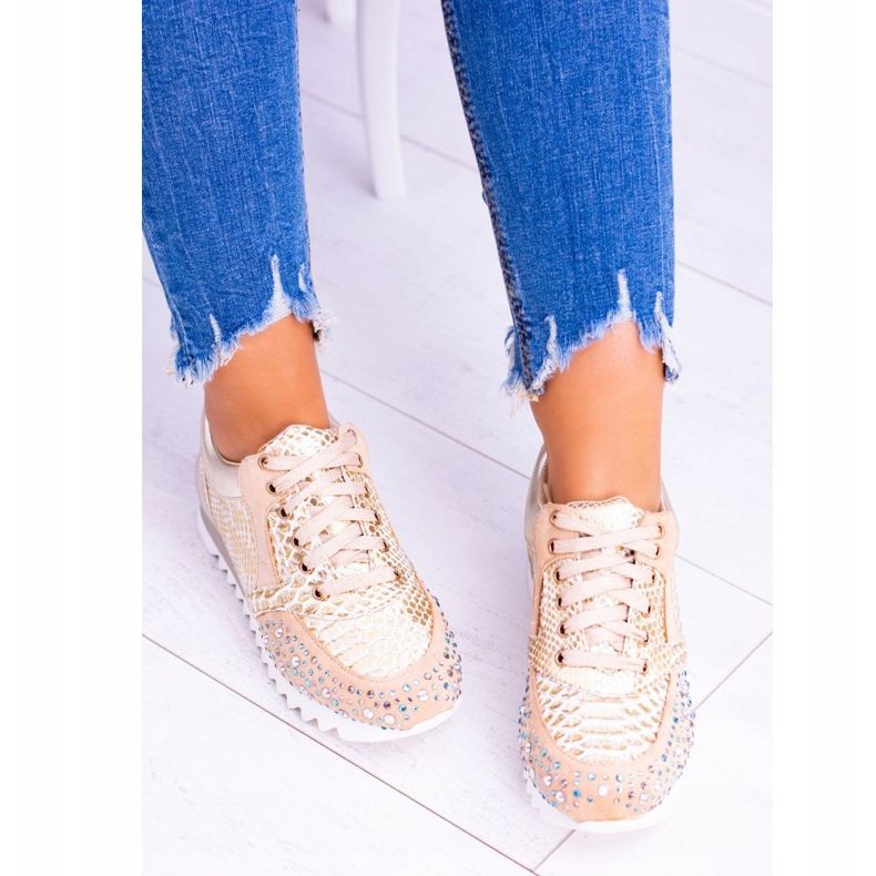 Sapatos esportivos femininos dourados com lantejoulas Lu Boo Infinitiale 2