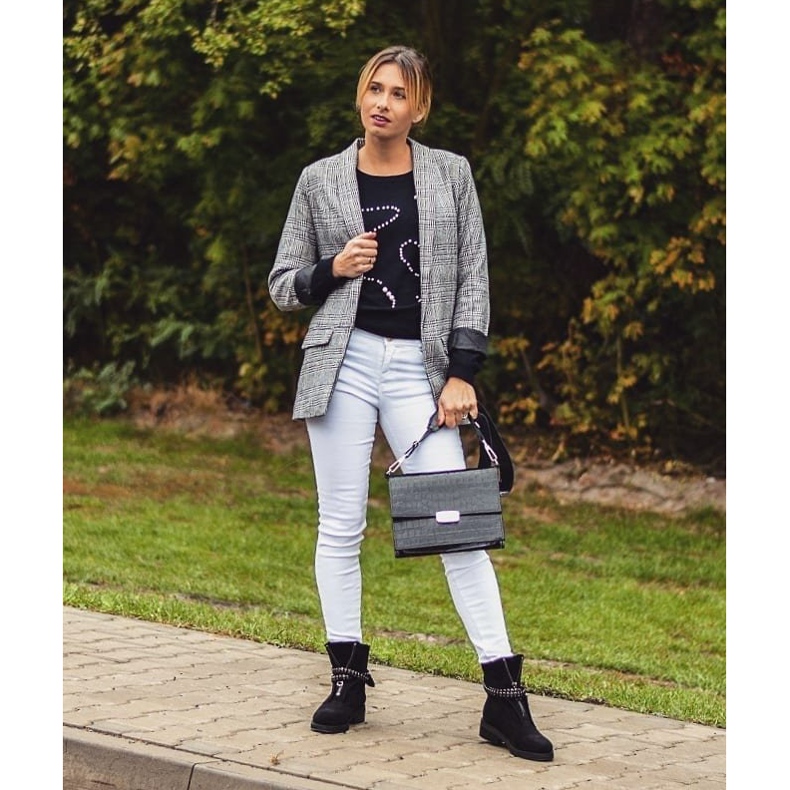 Botas Lu Boo Black feminino com zíper Lantejoulas Rafell preto 1