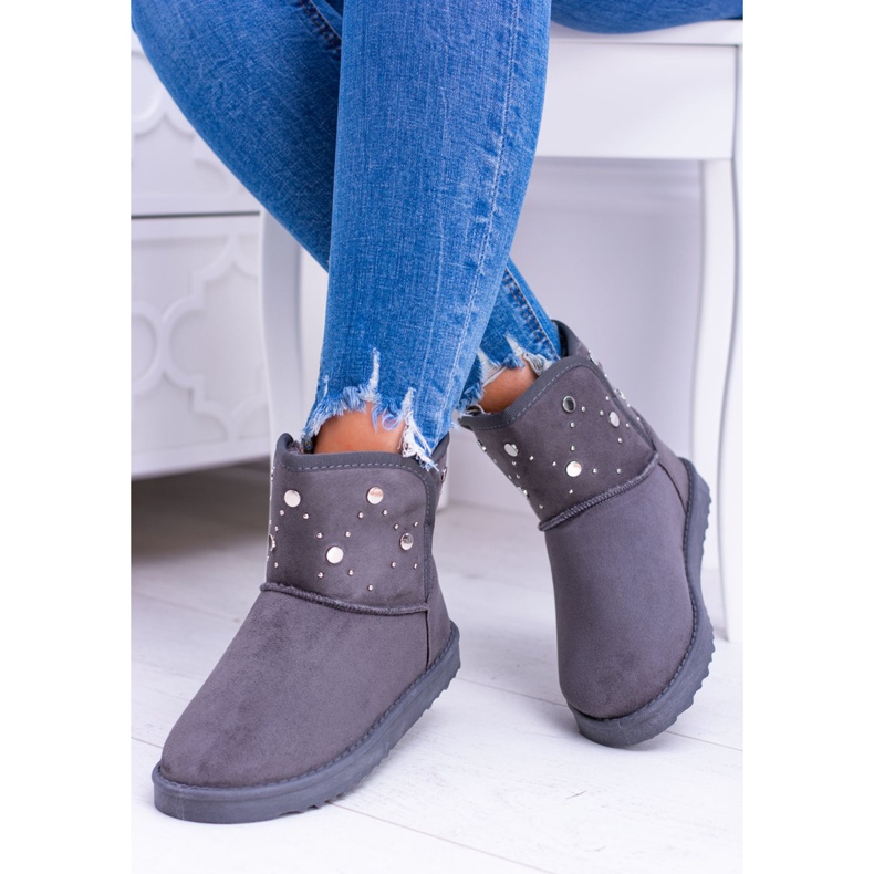 BUGO Botas femininas cinza quente de neve camurça biggy 1