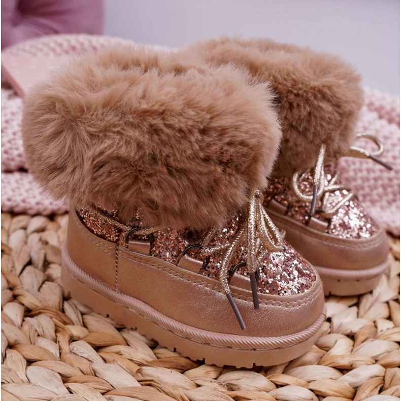 FRROCK Botas de neve infantis quentes com pele de raposa de cristal de champanhe rosa amarelo 2