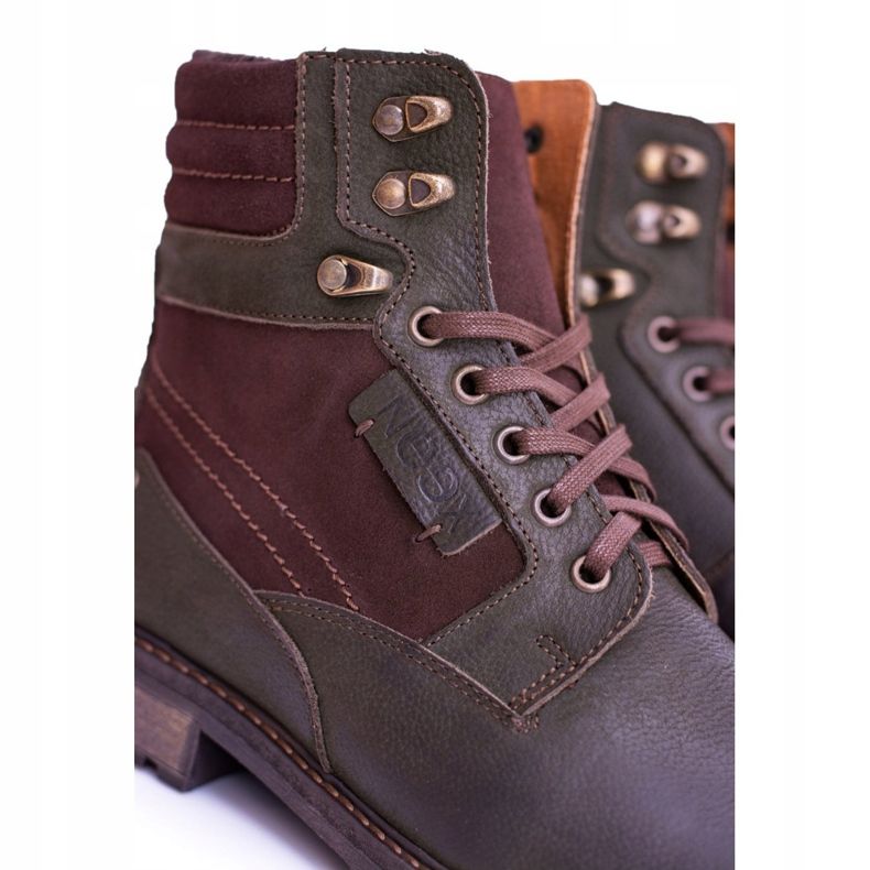 Botas quentes masculinas Neex Olive Couro Grigor castanho verde 2