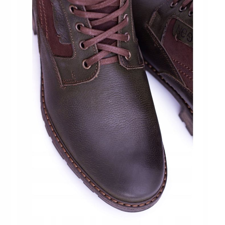 Botas quentes masculinas Neex Olive Couro Grigor castanho verde 1