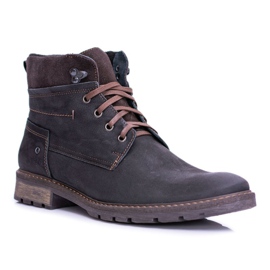 Botas quentes masculinas de couro preto Neex Kobe marrom 1