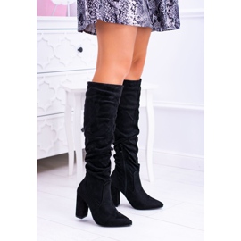 HAN Botas femininas com salto alto camurça preta Nightcall preto 2