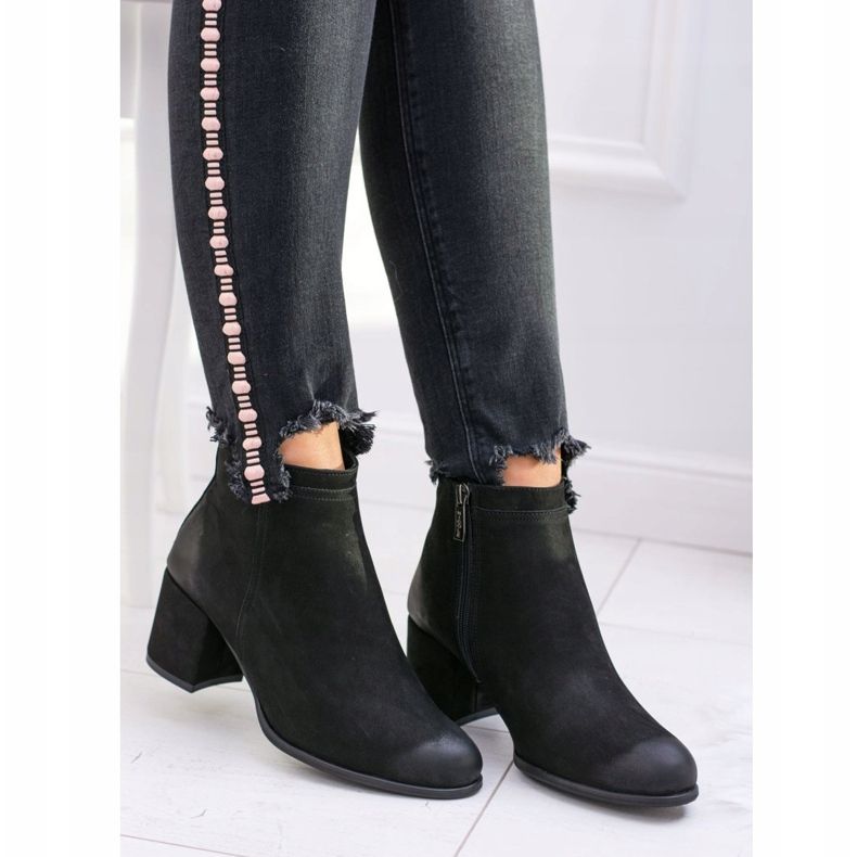 Botas femininas de couro preto com salto Nicole 1