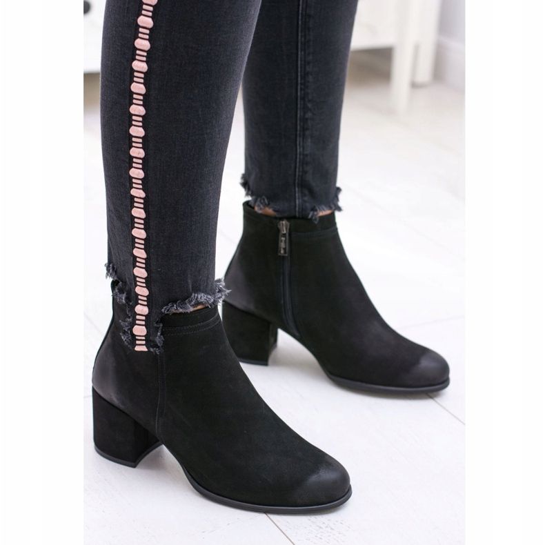 Botas femininas de couro preto com salto Nicole 2