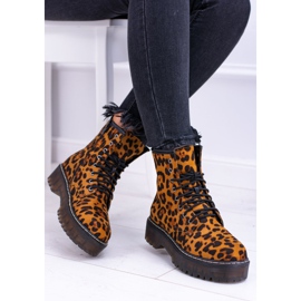 FRID Botas altas femininas com estampa de leopardo grande marrom 1