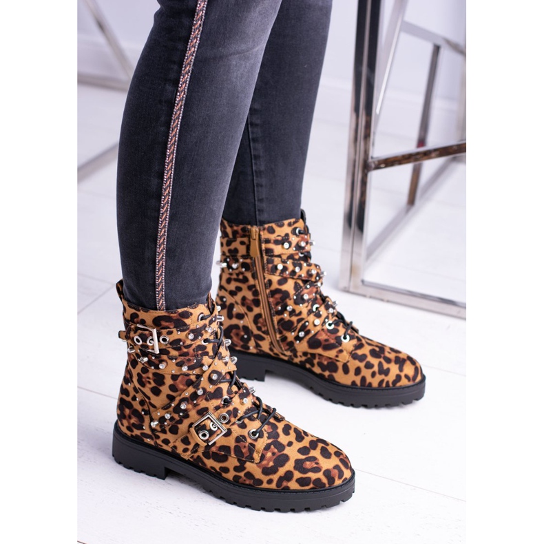Botas altas femininas com albere padrão de leopardo marrom 2