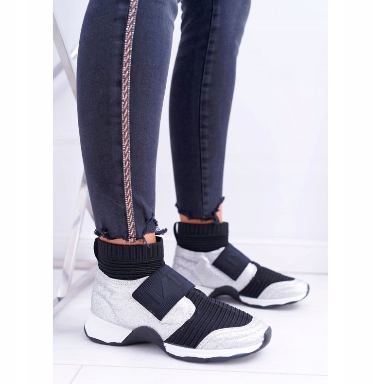 Sapatos esportivos femininos Lu Boo com meia prata glitter fantasma preto cinza multicolorido 2