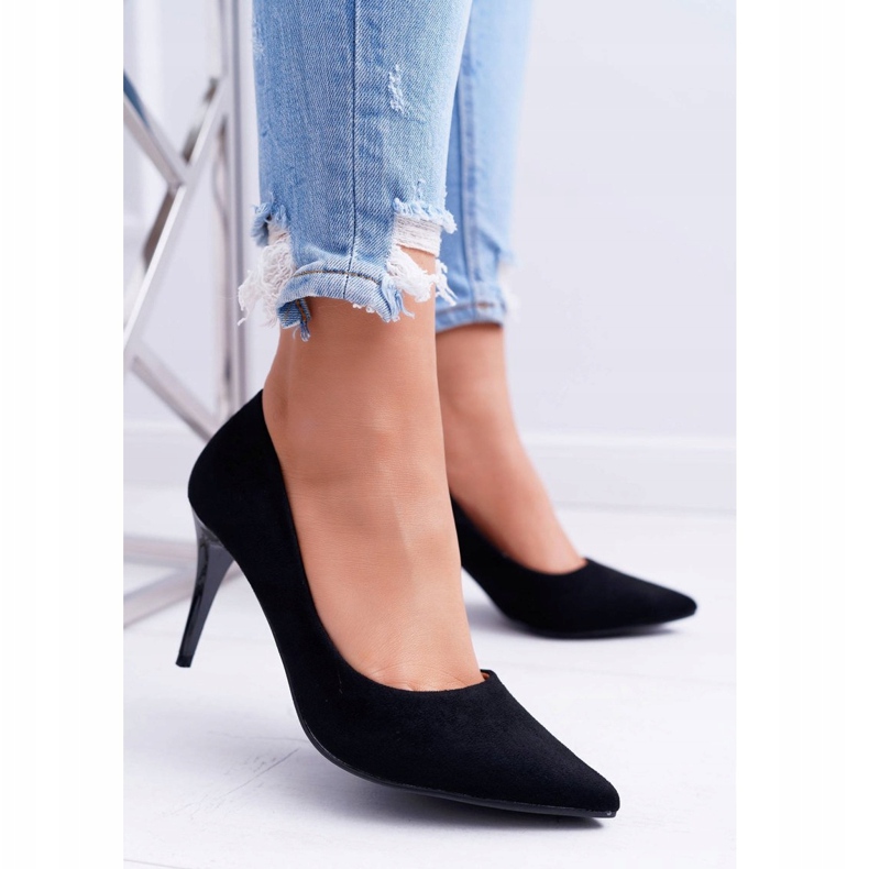 FB1 Camurça Stilettos Feminina em Creme Spitz Preto 2
