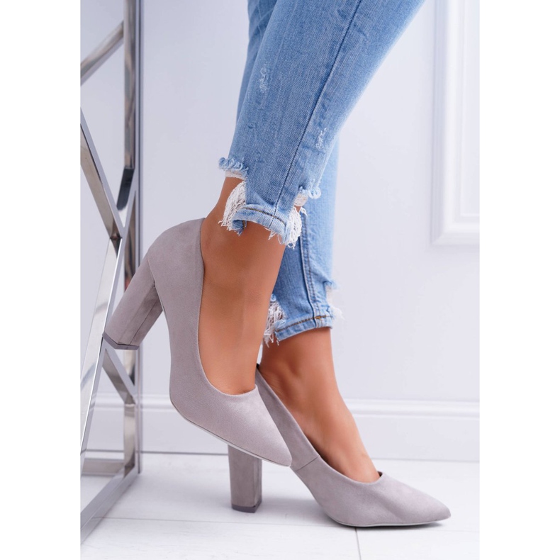 SEA Bombas femininas no salto camurça cinza morango 2