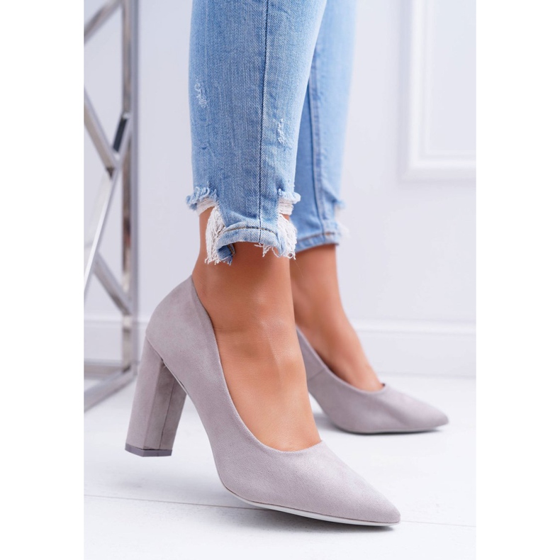 SEA Bombas femininas no salto camurça cinza morango 1