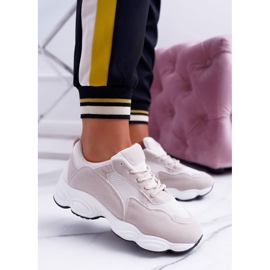 NFR Sapatos esportivos femininos camurça bege e pirulito branco castanho 2