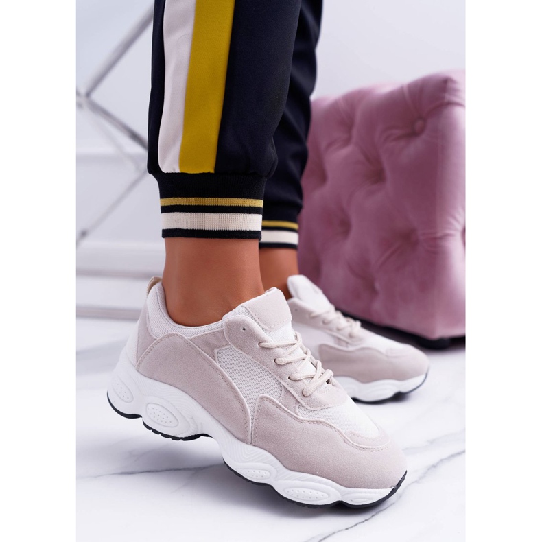 NFR Sapatos esportivos femininos camurça bege e pirulito branco marrom 2