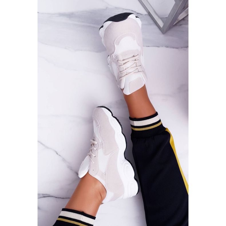 NFR Sapatos esportivos femininos camurça bege e pirulito branco castanho 1