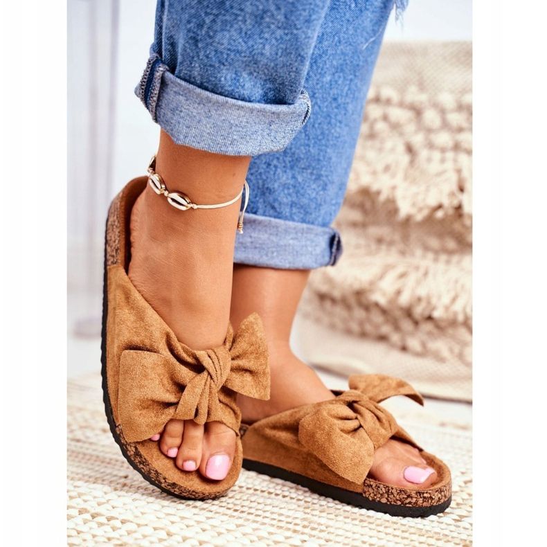 PS1 Chinelos marrons femininos com cortiça curva Wendy castanho 1