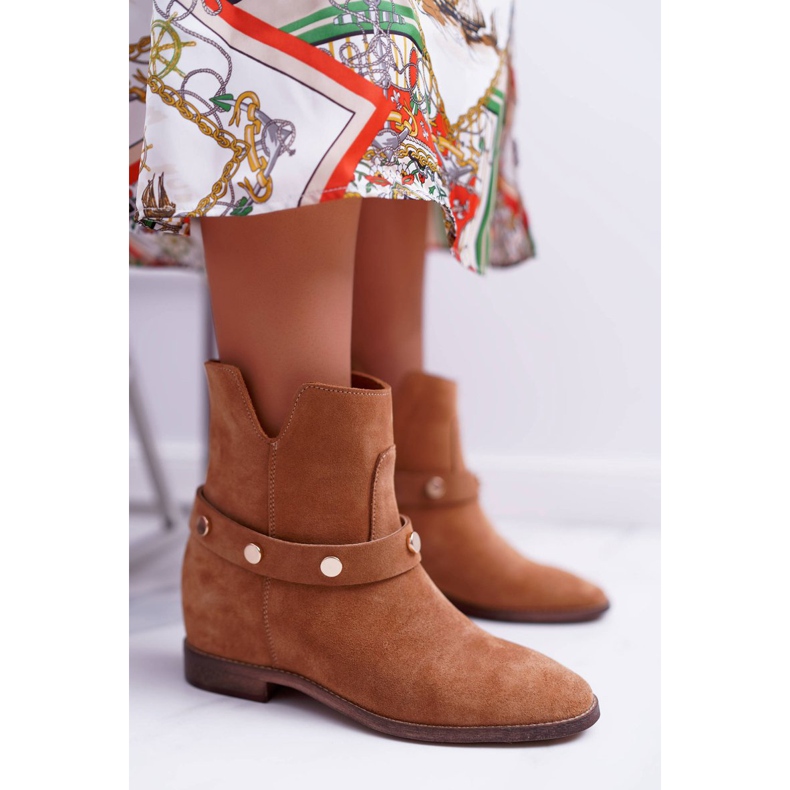 Botas femininas Laura Messi 1890 Camel Darmah couro camurça castanho 1