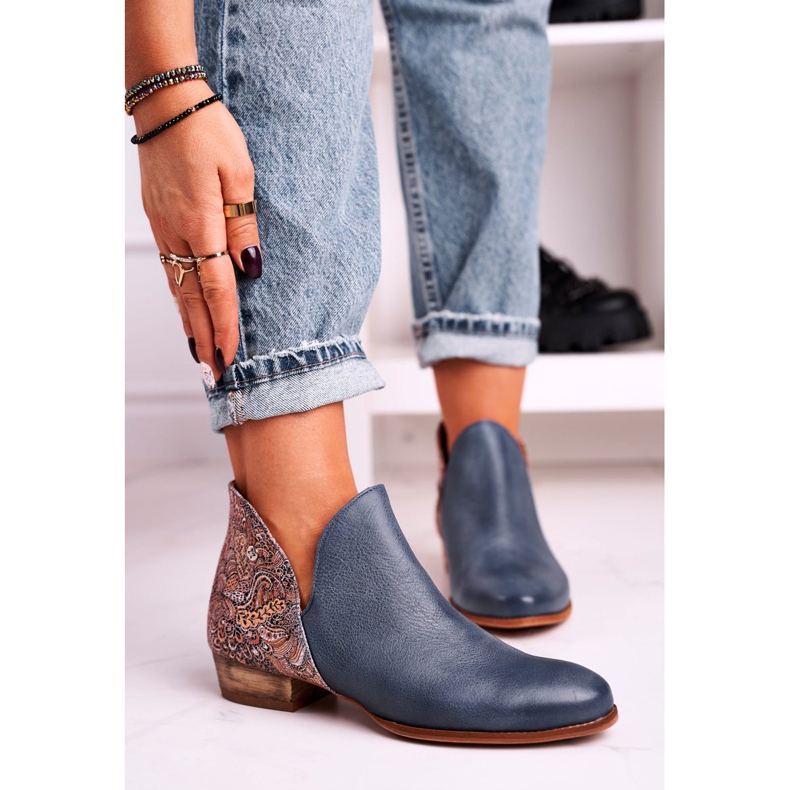 Botas rasteiras femininas Maciejka primavera couro azul marinho 04091-27 2